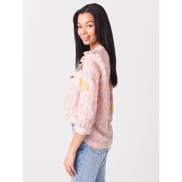 ZADIG & VOLTAIRE Tygg Print Glam Rock Shirt Pink Ruffle Blouse Large long sleeve - Picture 3 of 15